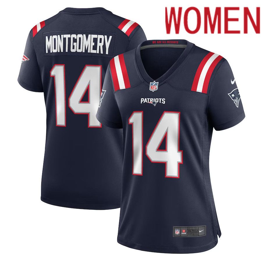 Women New England Patriots #14 Ty Montgomery Nike Navy Player Game NFL Jersey->women nfl jersey->Women Jersey